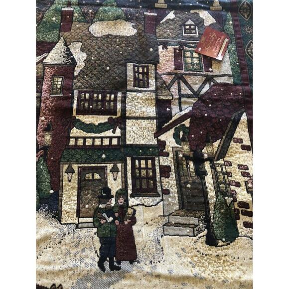 Peace On Earth Christmas Tapestry Throw Blanket NEW Victorian Village Cotton 74" - Picture 5 of 12